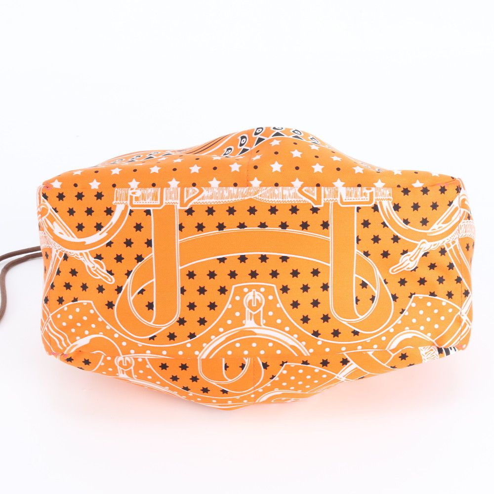 Hermes Ruby 25 Silk 100% Pouch Orange Drawstring Handbag Tote Mbm