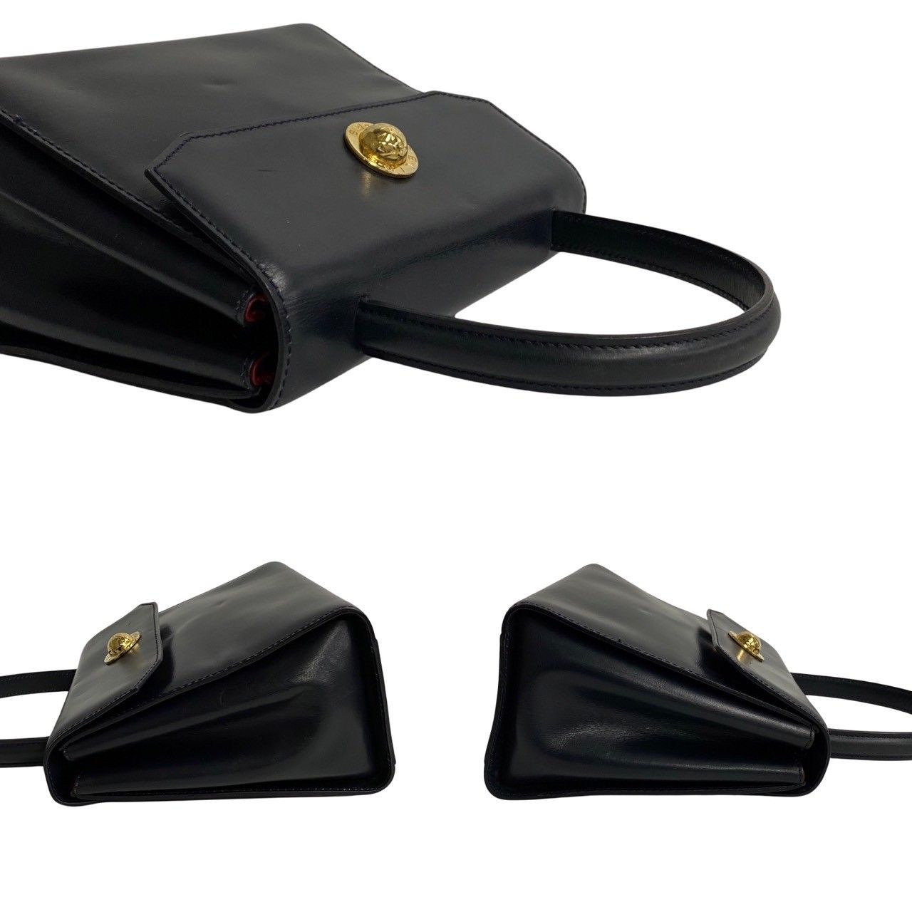 Celine Vintage Star Ball Logo Leather 2-Way Mini Shoulder Bag Black Red