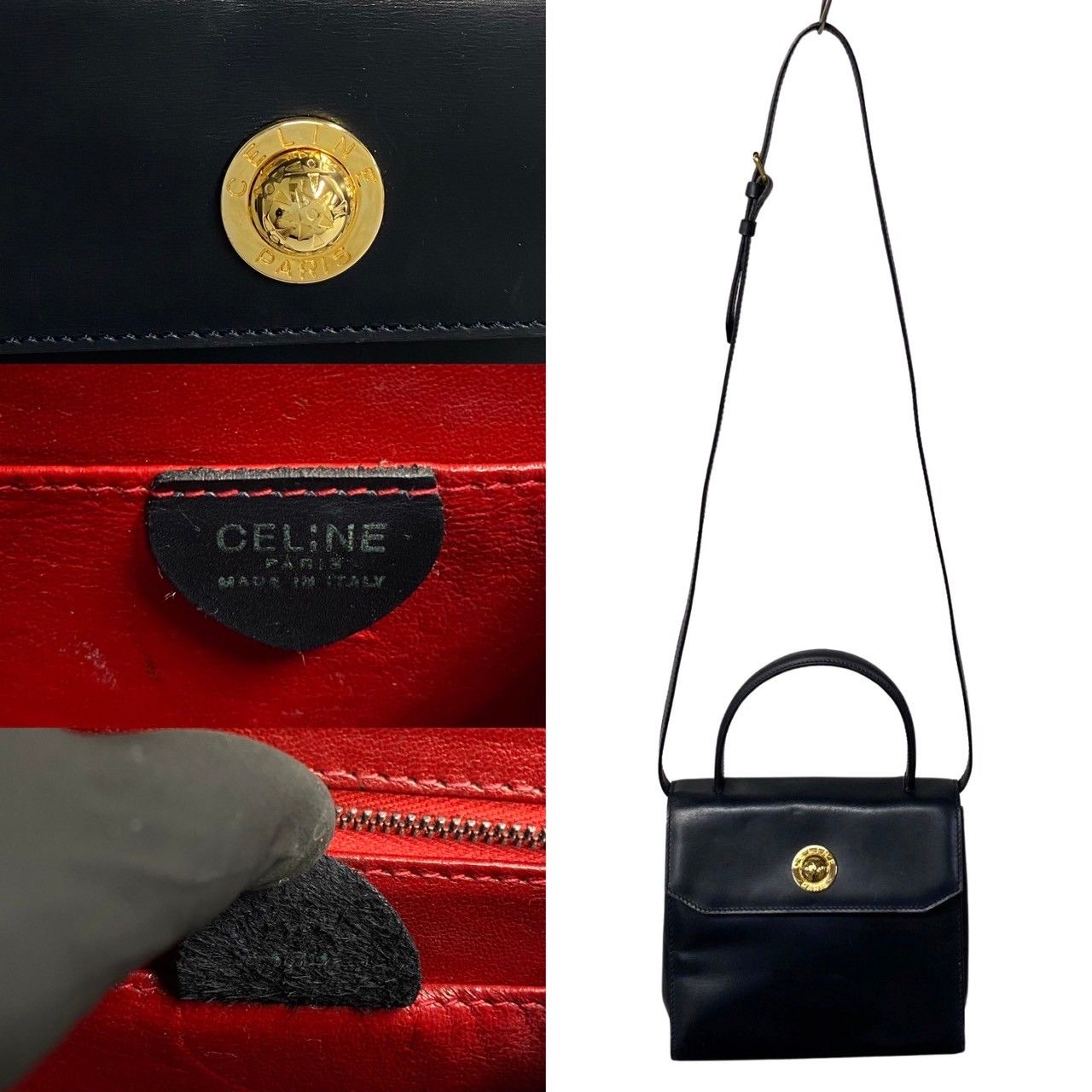 Celine Vintage Star Ball Logo Leather 2-Way Mini Shoulder Bag Black Red