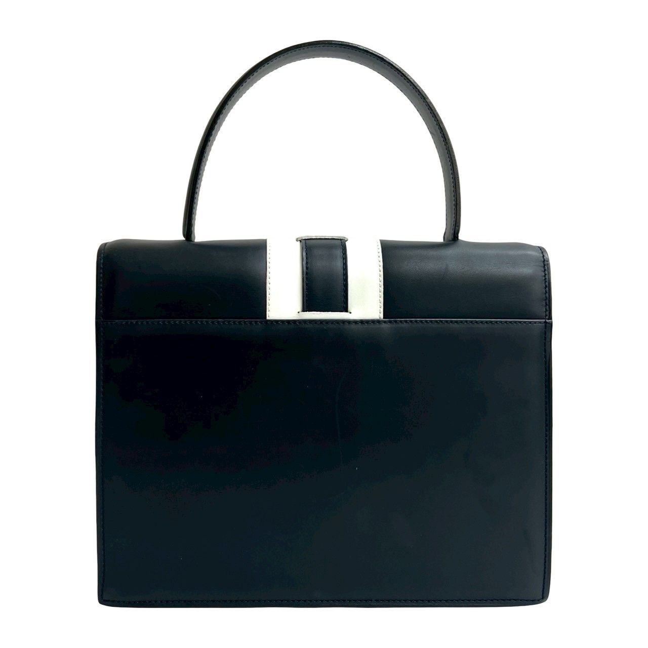 Celine Vintage Logo Ribbon Leather Handbag Mini Tote Navy White