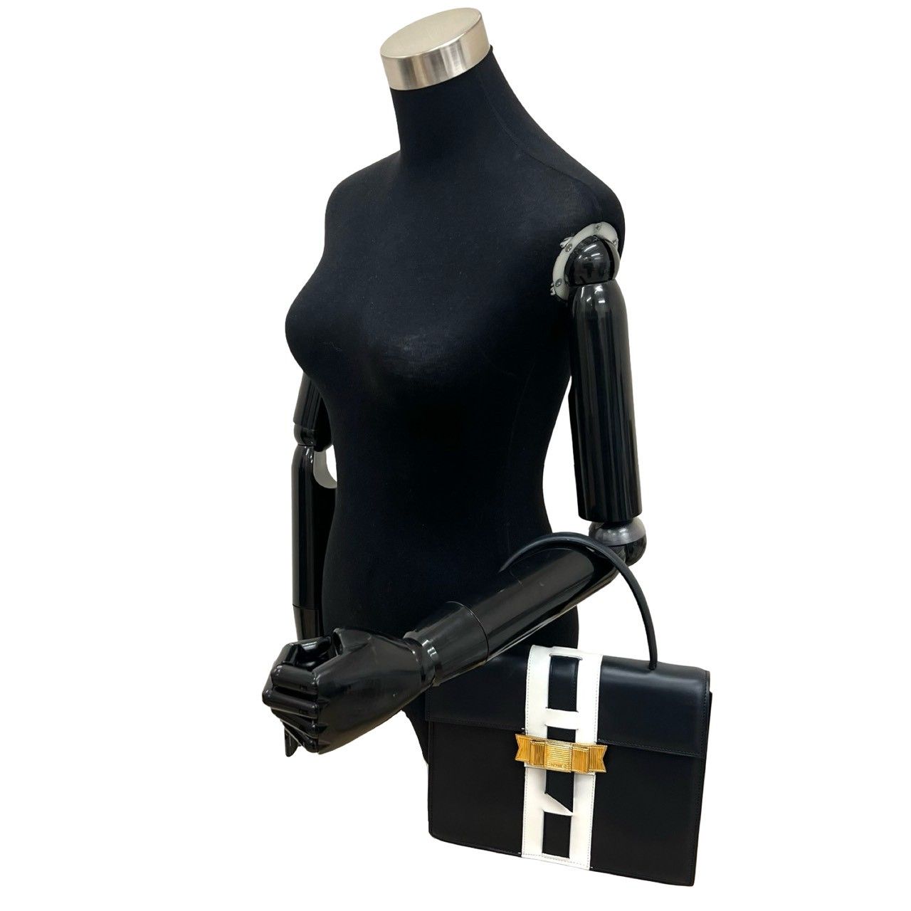 Celine Vintage Logo Ribbon Leather Handbag Mini Tote Navy White