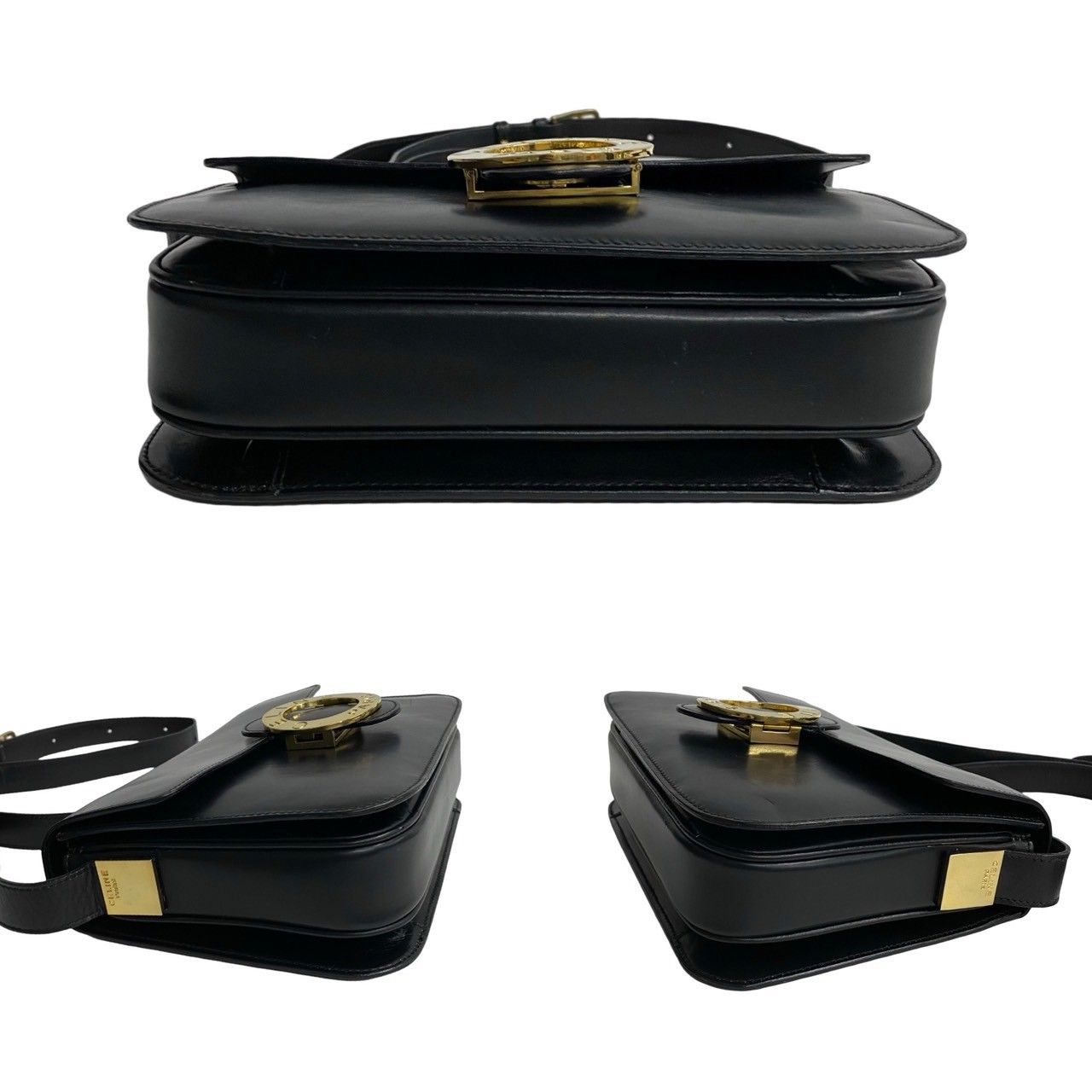 Celine Vintage Circle Logo Leather Mini Shoulder Bag Pochette Black