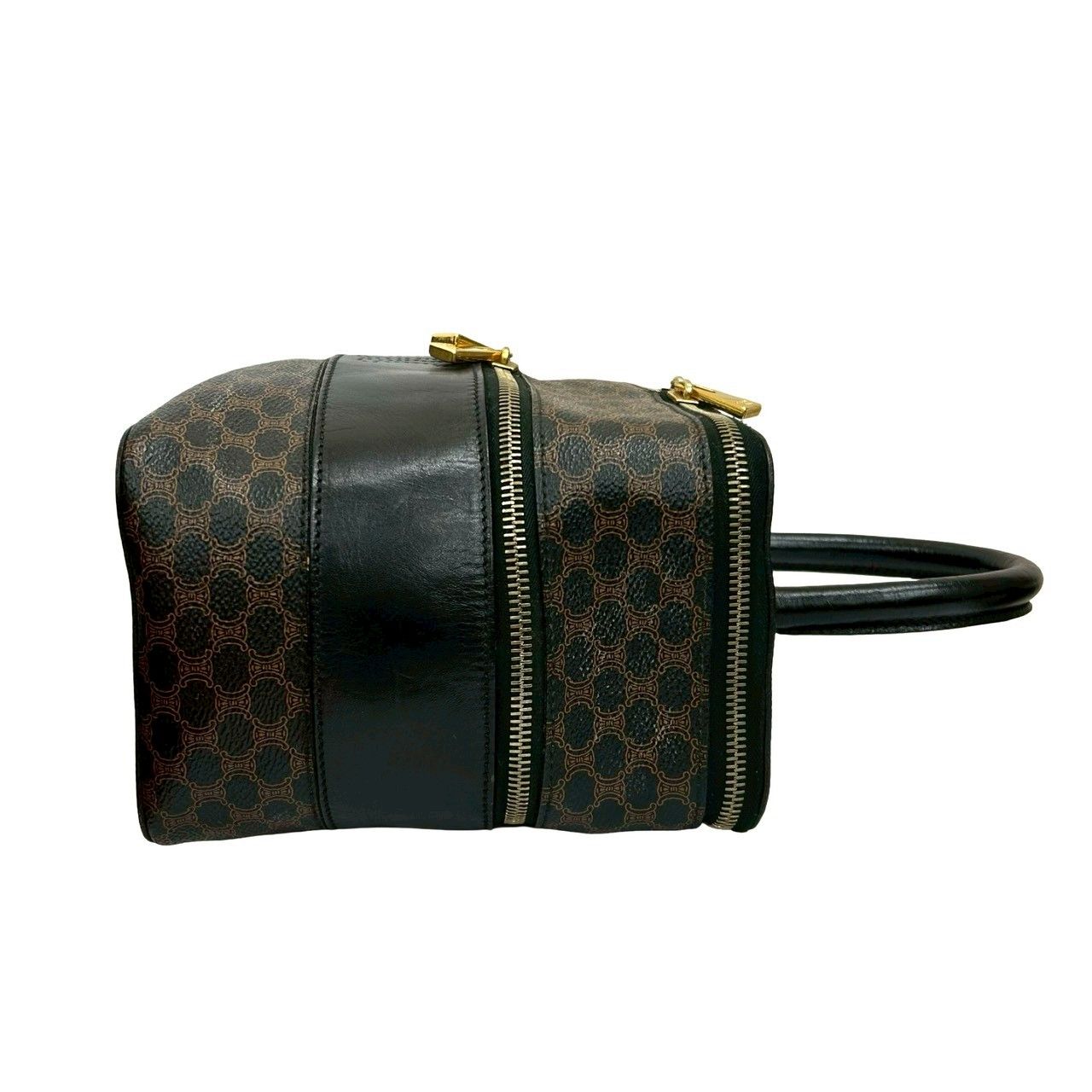 Celine Vintage Macadam Blason Pattern Leather Handbag Vanity Makeup Box Black