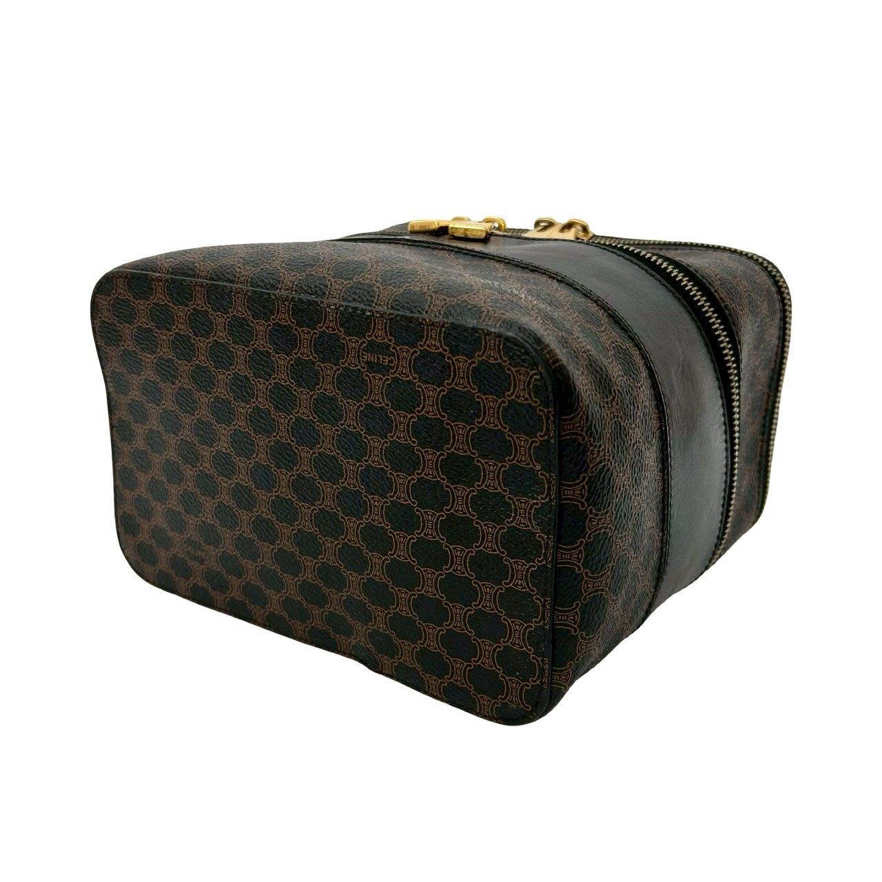 Celine Vintage Macadam Blason Pattern Leather Handbag Vanity Makeup Box Black