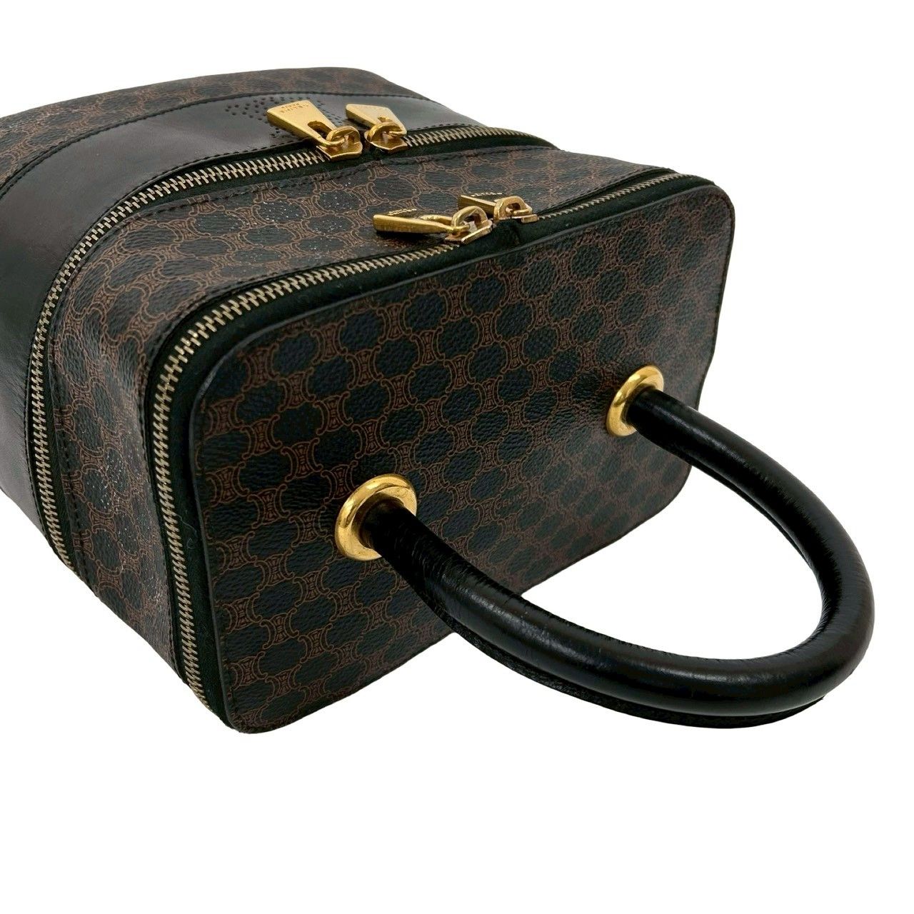 Celine Vintage Macadam Blason Pattern Leather Handbag Vanity Makeup Box Black