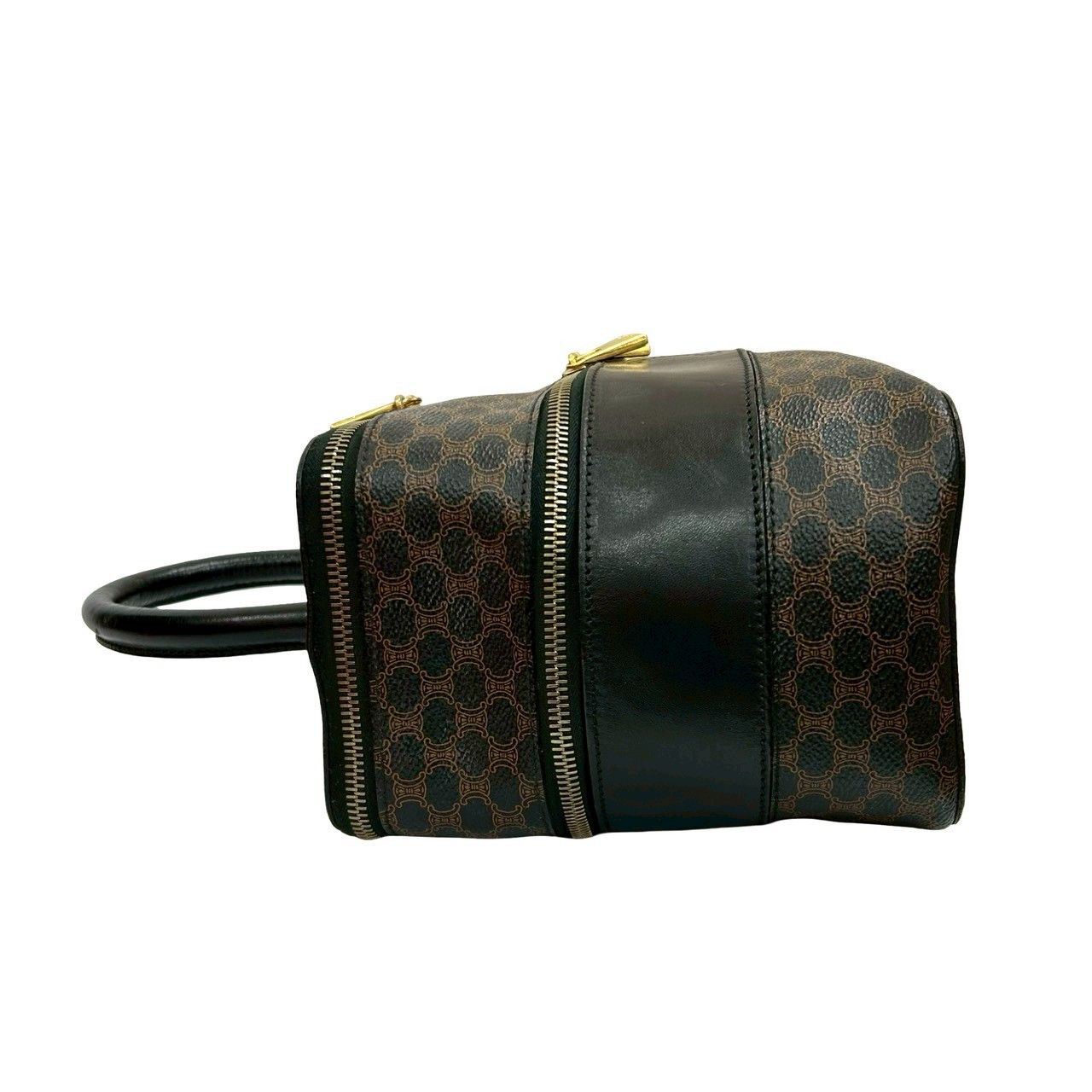 Celine Vintage Macadam Blason Pattern Leather Handbag Vanity Makeup Box Black