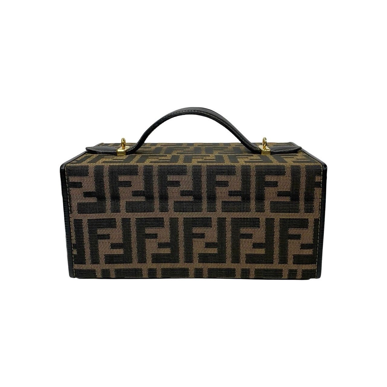 Fendi Dial Lock Vanity Zucca FF Pattern Canvas Leather 2-Way Shoulder Bag Brown
