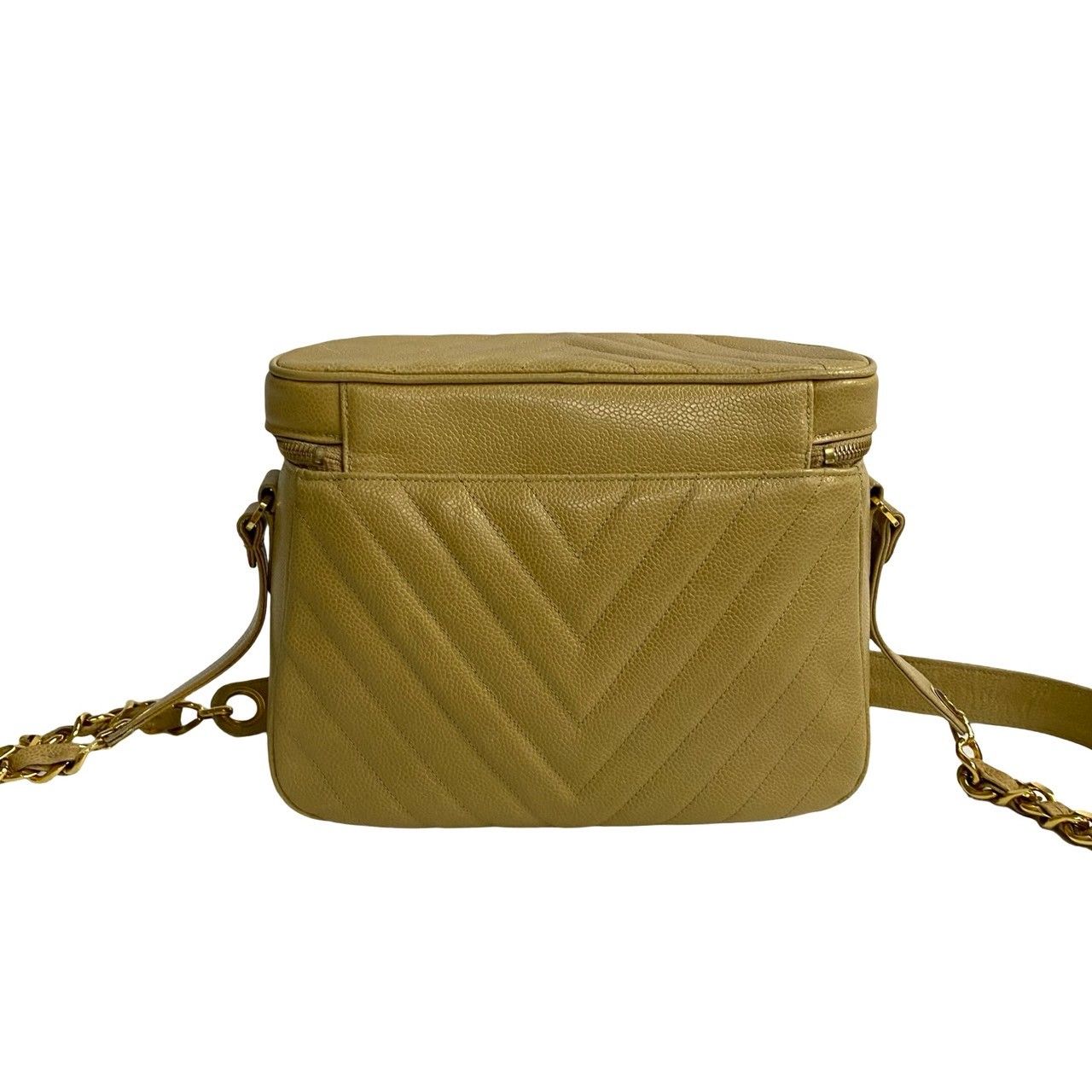 Chanel Card with Stitch CC Logo Caviar Leather Chain Shoulder Bag Beige