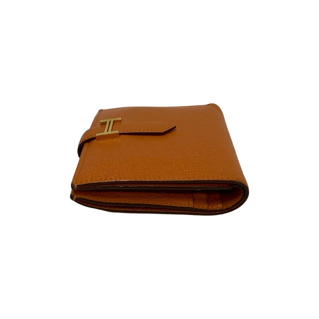 Hermes Bearn Compact Chevre Leather Bifold Wallet Mini Orange