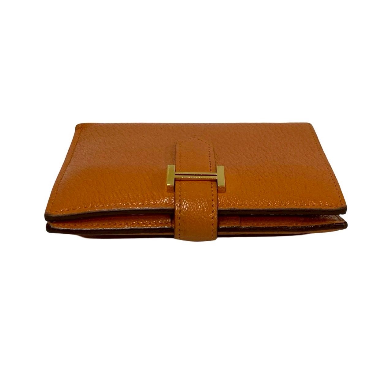 Hermes Bearn Compact Chevre Leather Bifold Wallet Mini Orange