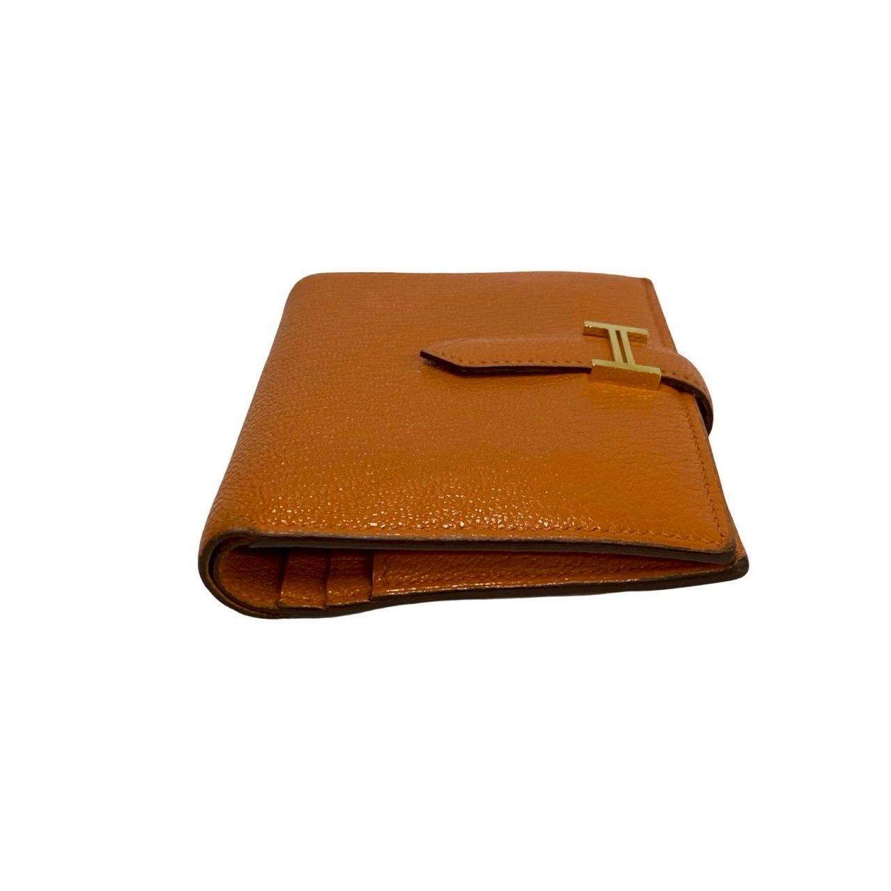Hermes Bearn Compact Chevre Leather Bifold Wallet Mini Orange