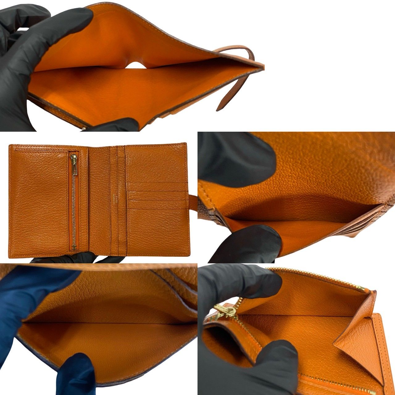Hermes Bearn Compact Chevre Leather Bifold Wallet Mini Orange
