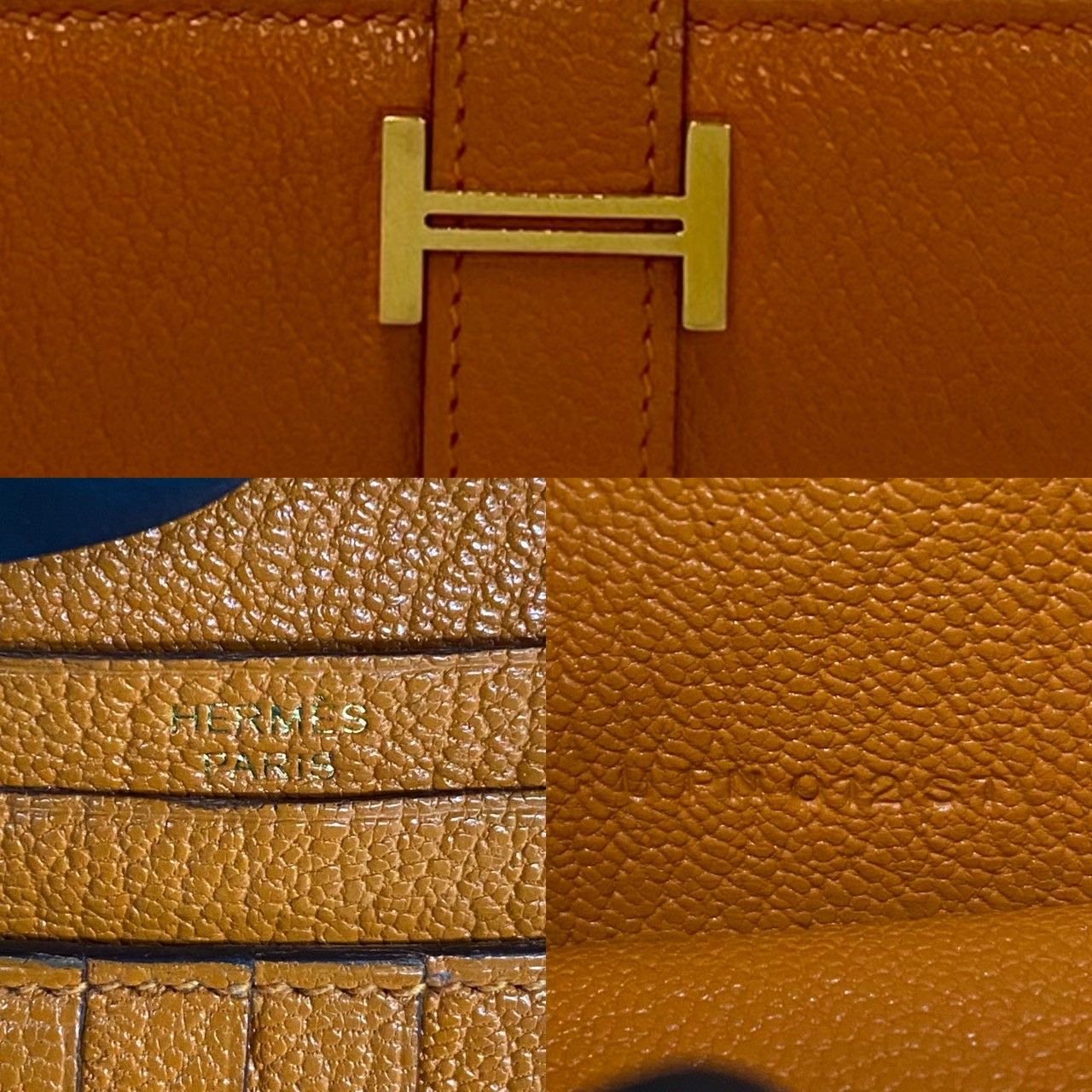 Hermes Bearn Compact Chevre Leather Bifold Wallet Mini Orange