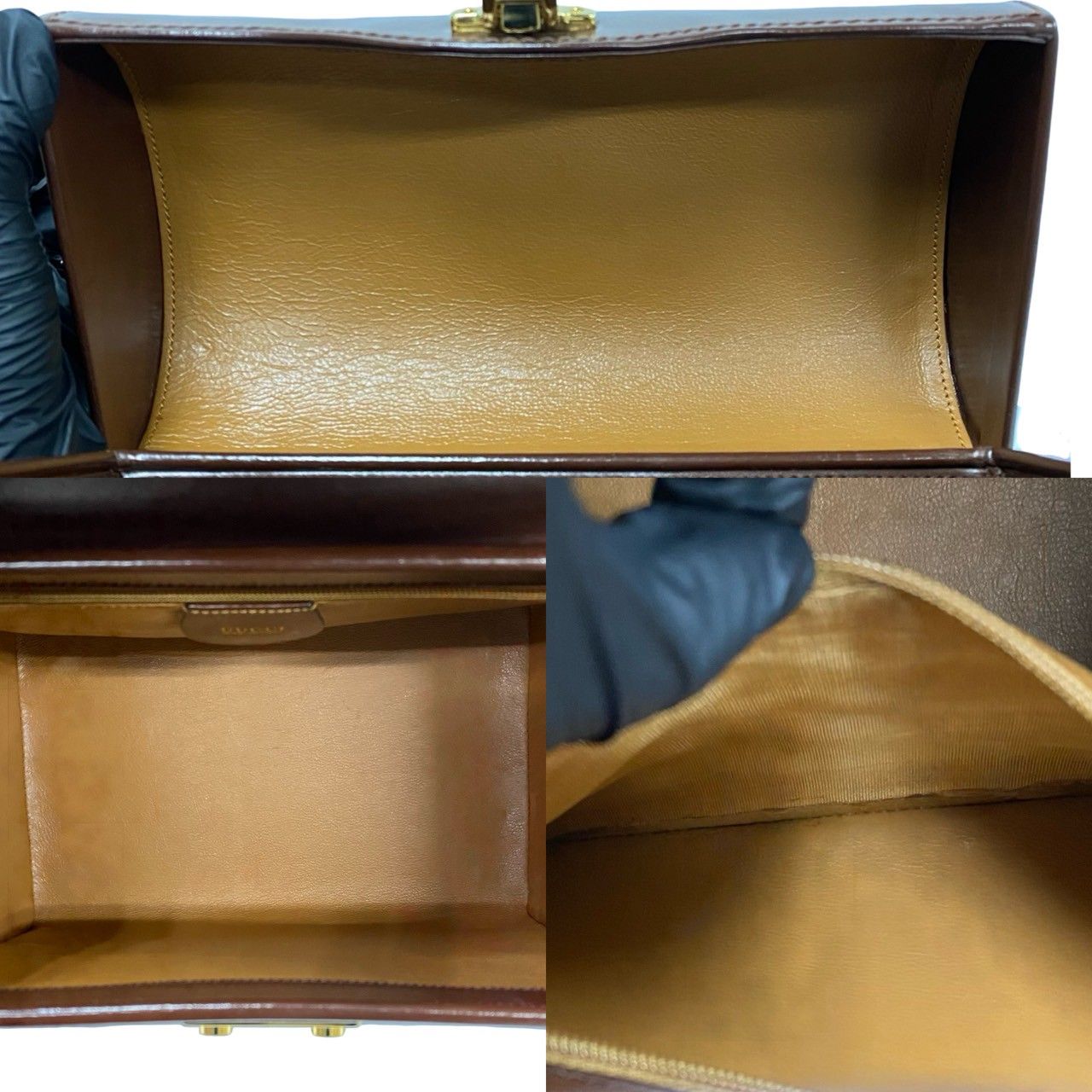 Gucci Vintage Ladylock Leather Handbag Mini Tote Brown