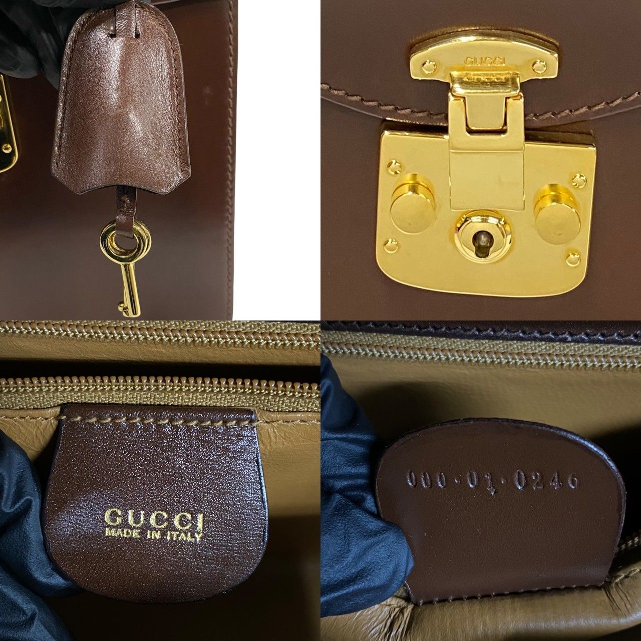 Gucci Vintage Ladylock Leather Handbag Mini Tote Brown