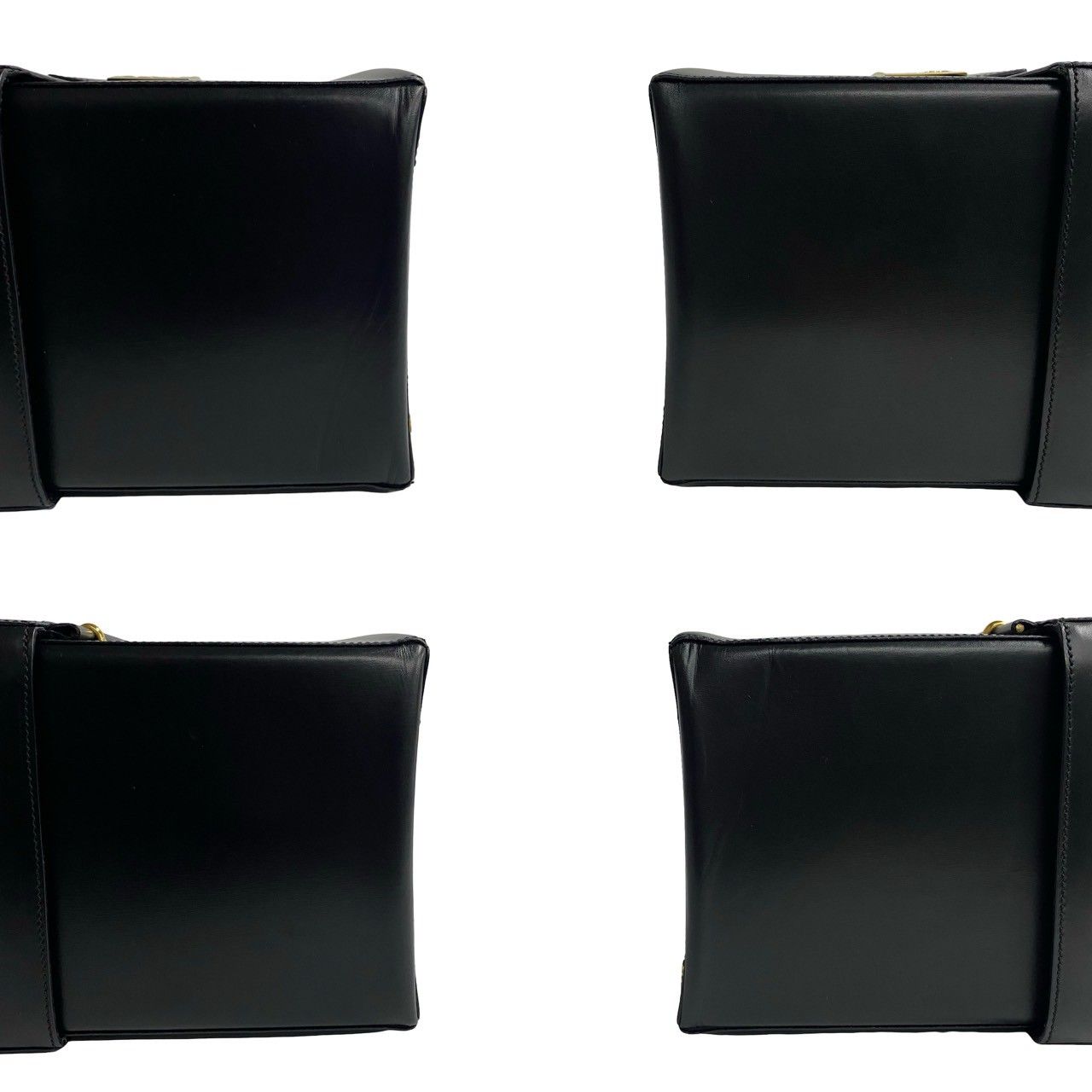 Celine Vintage Logo Carriage Calf Leather Handbag Vanity Back Makeup Box Black