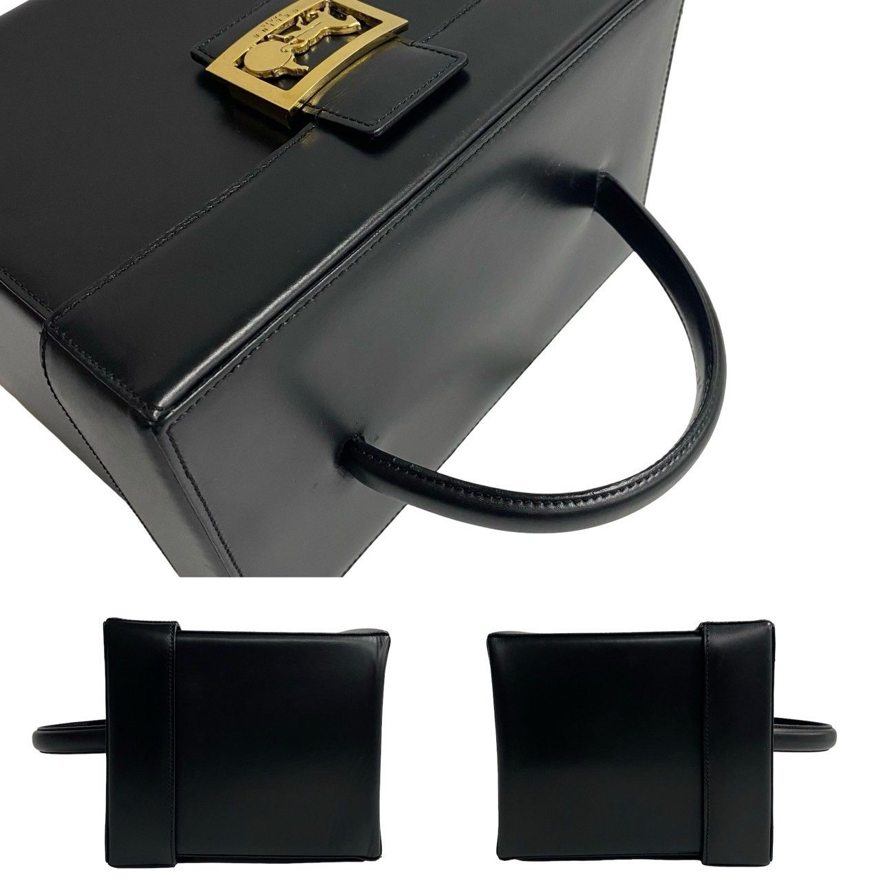 Celine Vintage Logo Carriage Calf Leather Handbag Vanity Back Makeup Box Black