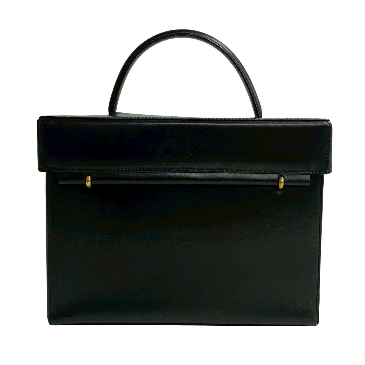 Celine Vintage Logo Carriage Calf Leather Handbag Vanity Back Makeup Box Black
