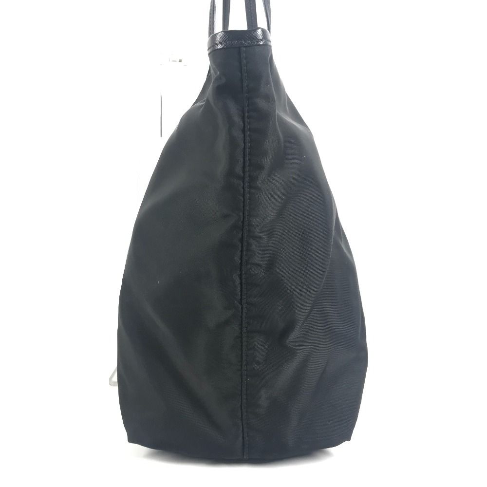 Prada Tote Kaietron Pull Belt Logo Stripe Leather Nylon Black