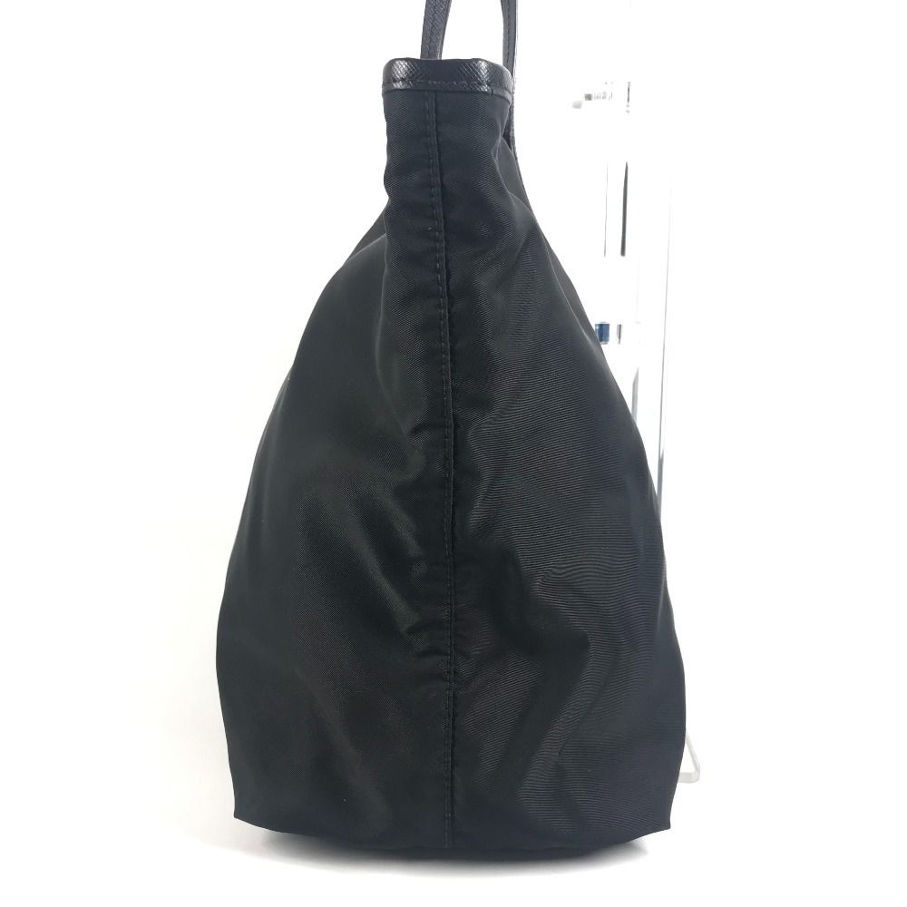 Prada Tote Kaietron Pull Belt Logo Stripe Leather Nylon Black