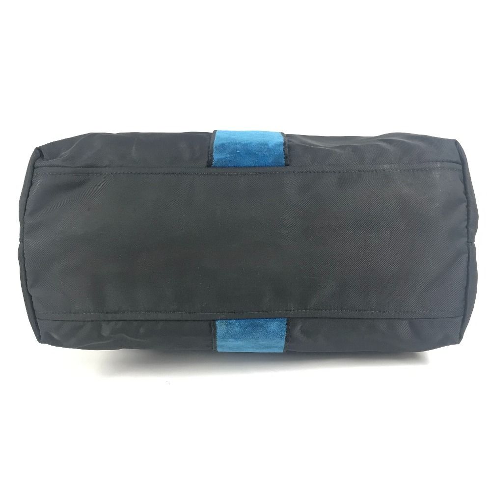 Prada Tote Kaietron Pull Belt Logo Stripe Leather Nylon Black