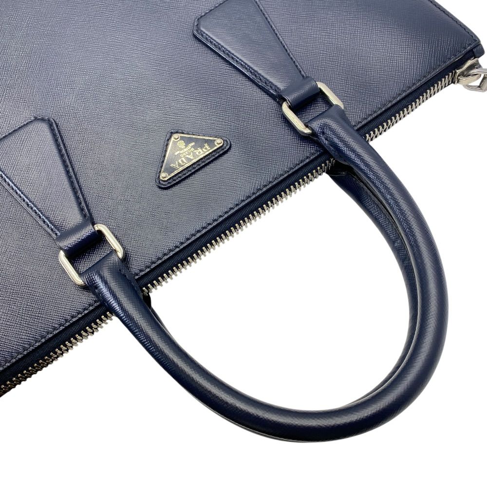 Prada Business Tote Triangle Logo Saffiano Leather Navy Capacity Easy to Use