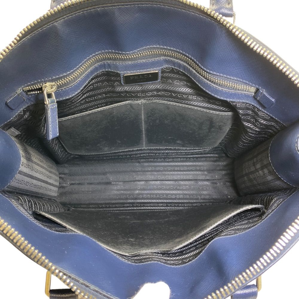 Prada Business Tote Triangle Logo Saffiano Leather Navy Capacity Easy to Use