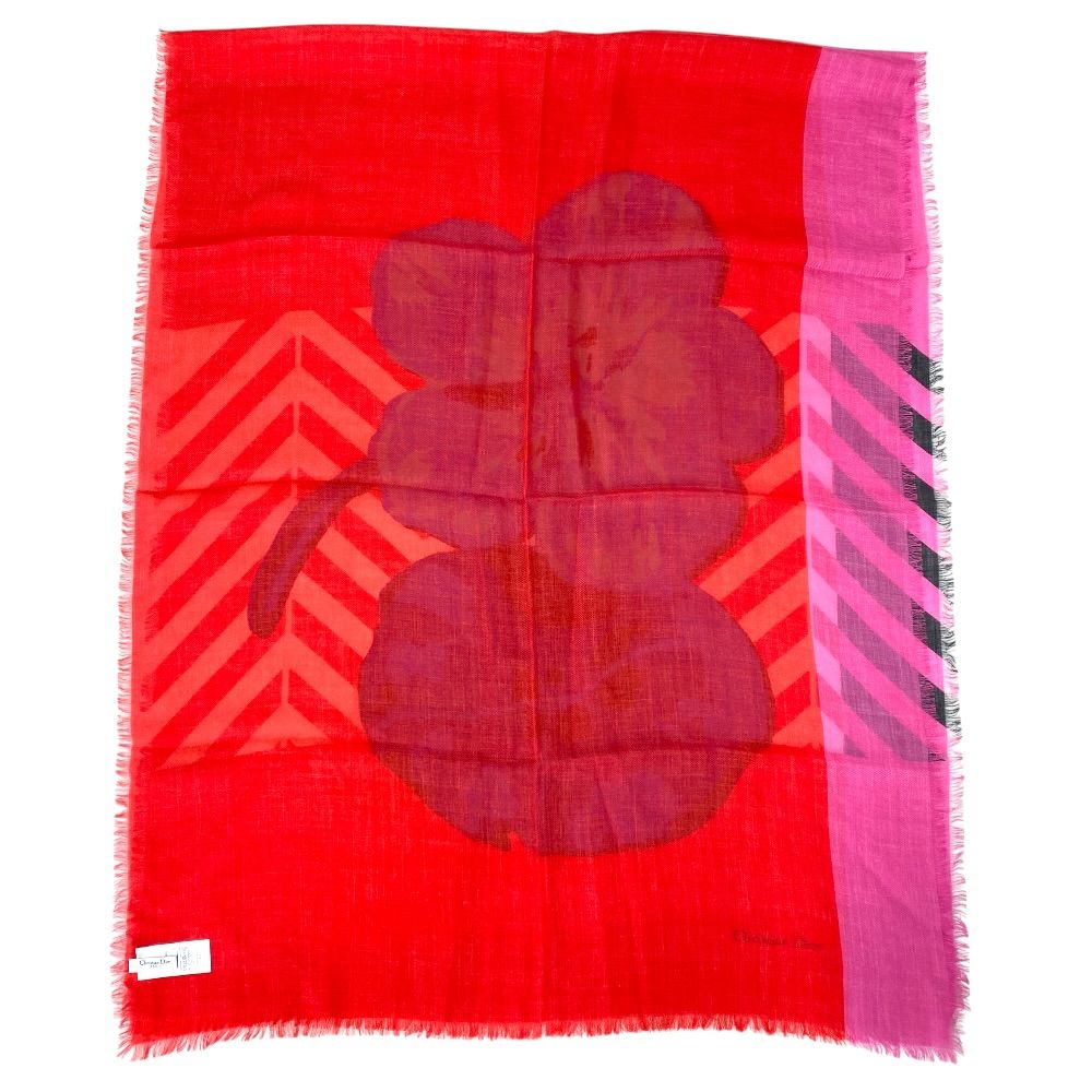 Dior Scarf Shawl Large Flower Red Cashmere Coordination Arrangement Neck Cover