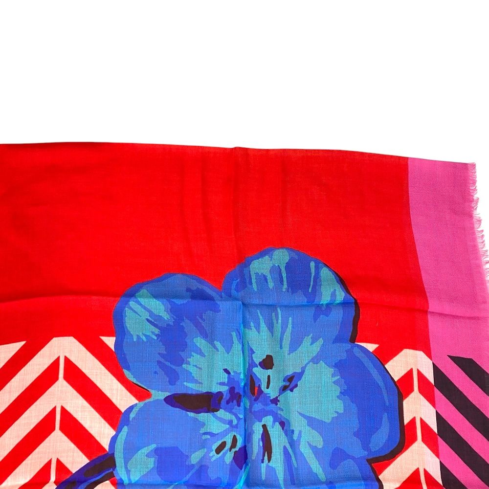 Dior Scarf Shawl Large Flower Red Cashmere Coordination Arrangement Neck Cover