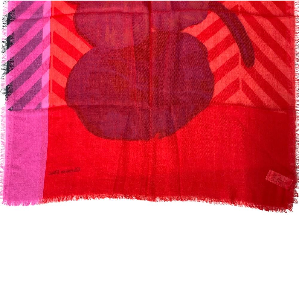 Dior Scarf Shawl Large Flower Red Cashmere Coordination Arrangement Neck Cover