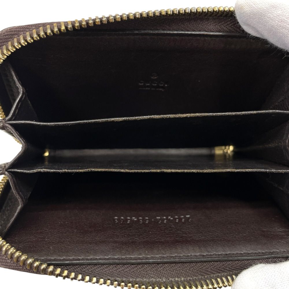 Gucci Guccissima Coin Purse Card Case Zip Around GG Logo Leather Dark Brown