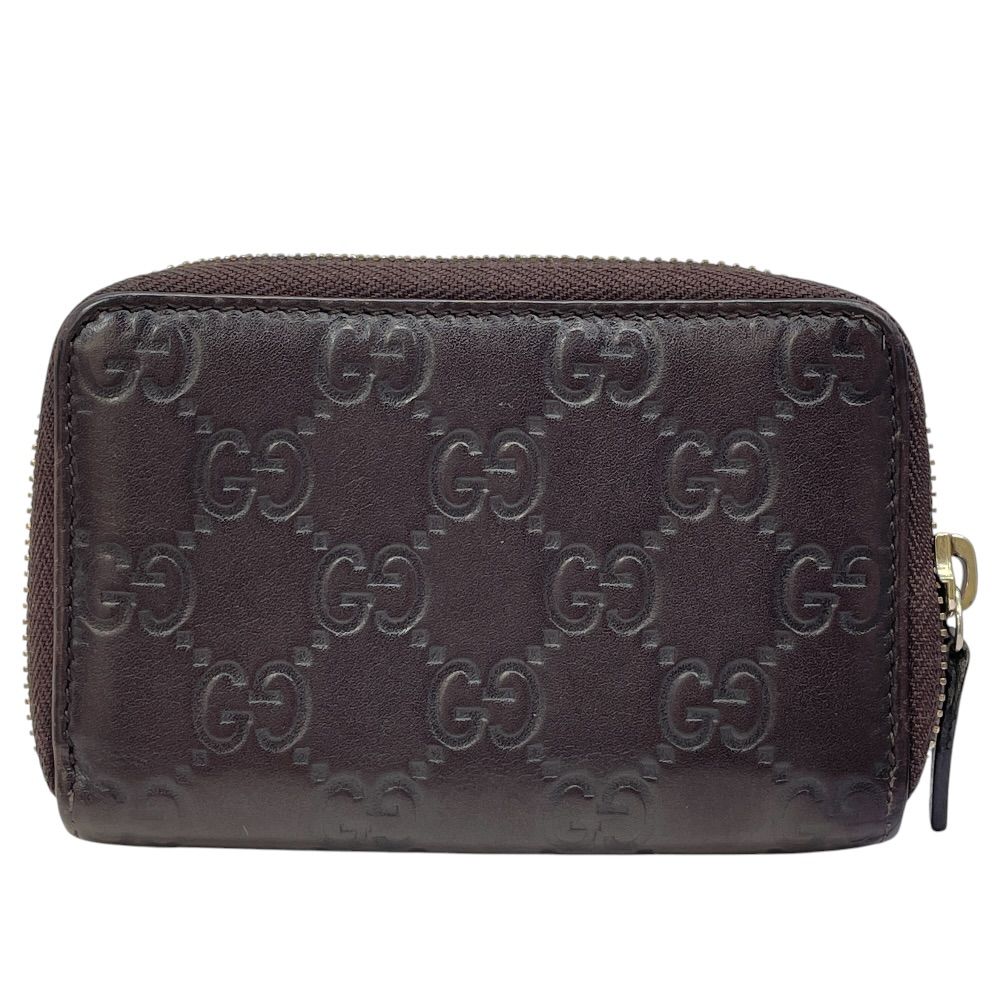 Gucci Guccissima Coin Purse Card Case Zip Around GG Logo Leather Dark Brown