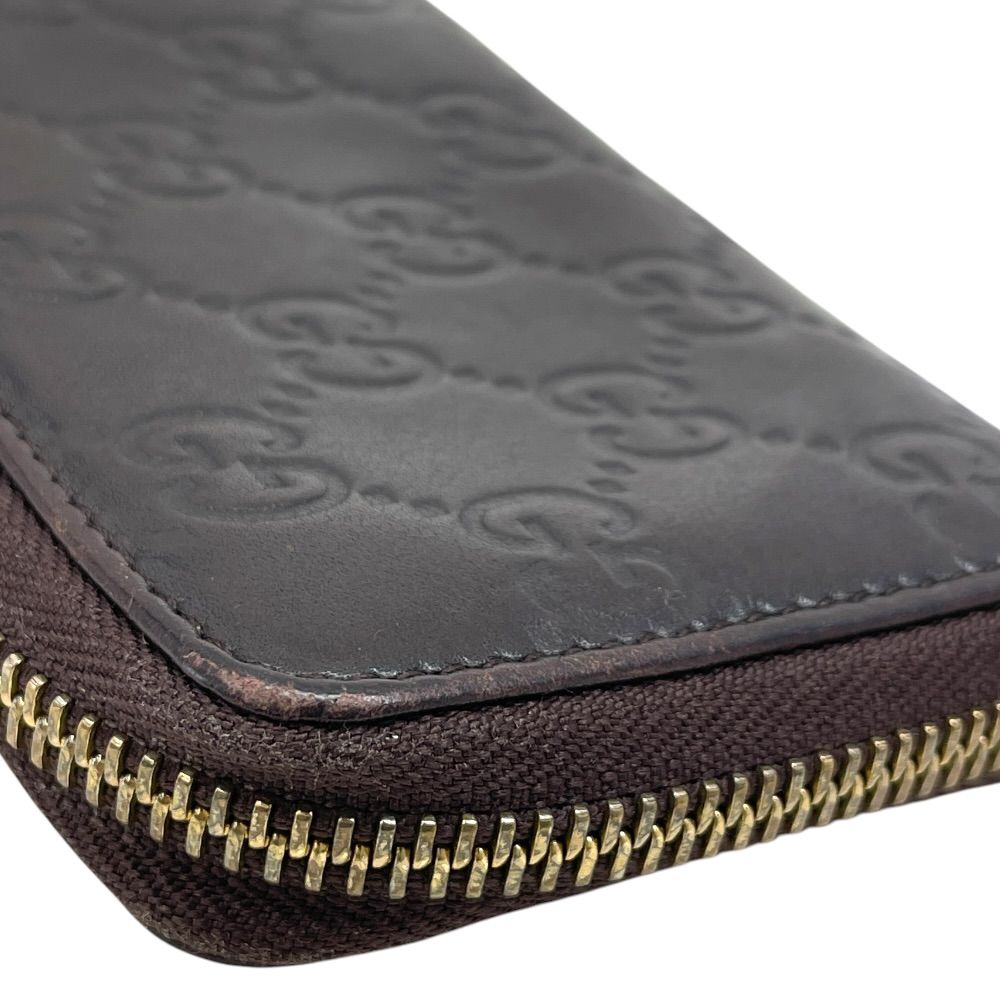 Gucci Guccissima Coin Purse Card Case Zip Around GG Logo Leather Dark Brown