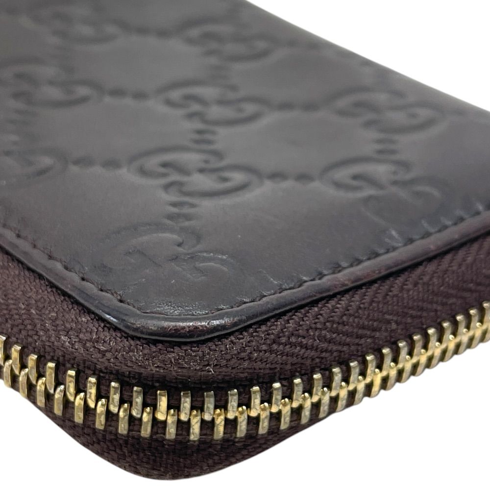 Gucci Guccissima Coin Purse Card Case Zip Around GG Logo Leather Dark Brown