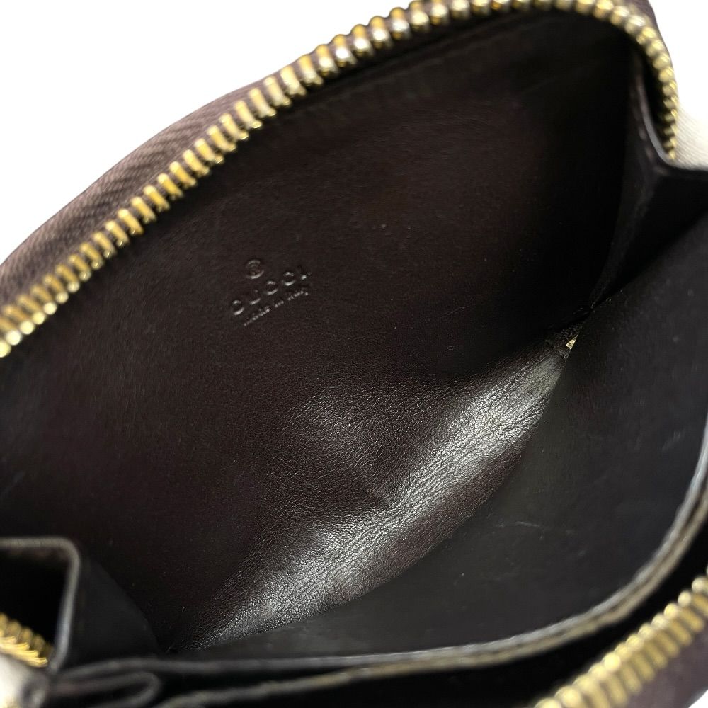 Gucci Guccissima Coin Purse Card Case Zip Around GG Logo Leather Dark Brown