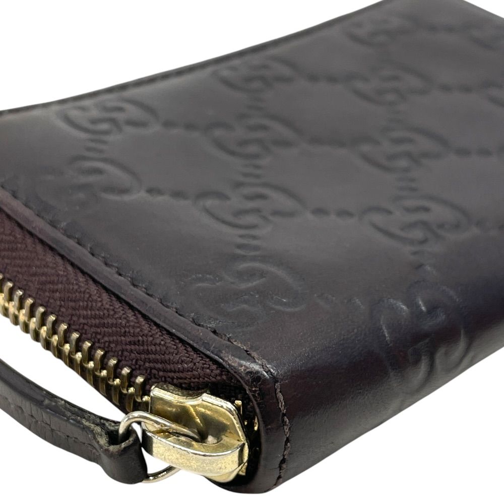 Gucci Guccissima Coin Purse Card Case Zip Around GG Logo Leather Dark Brown