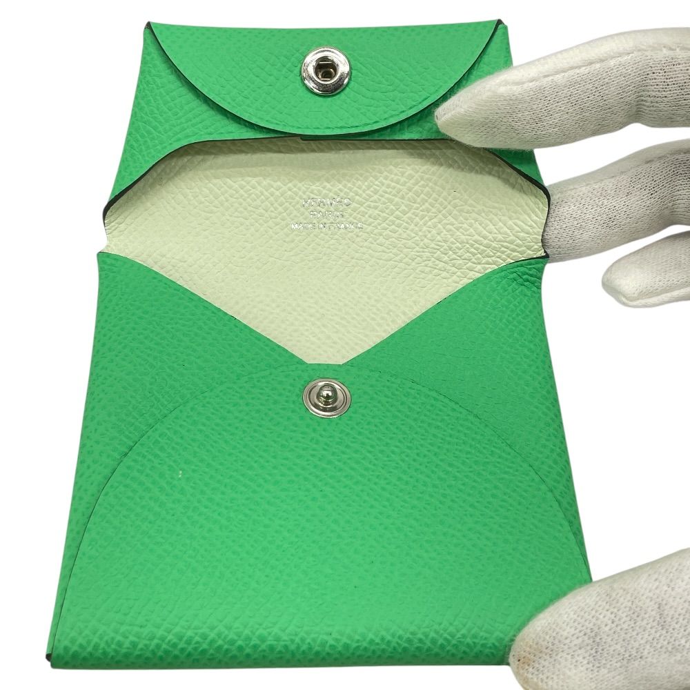 Hermes Bastia Coin Purse Leather Green Simple Daily Use