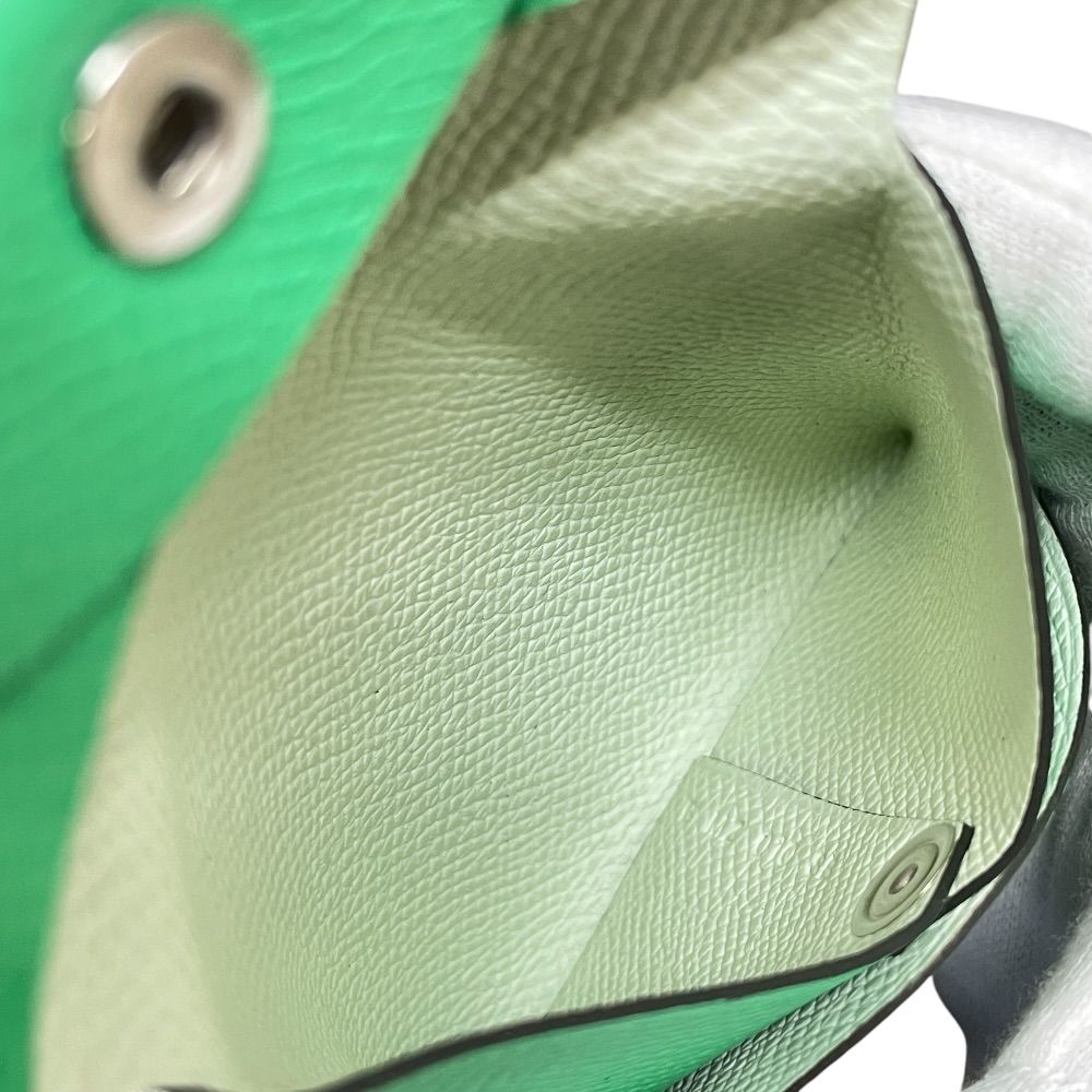 Hermes Bastia Coin Purse Leather Green Simple Daily Use