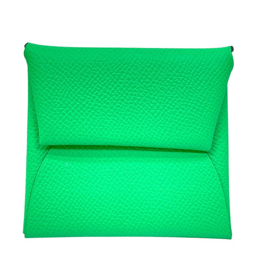 Hermes Bastia Coin Purse Leather Green Simple Daily Use