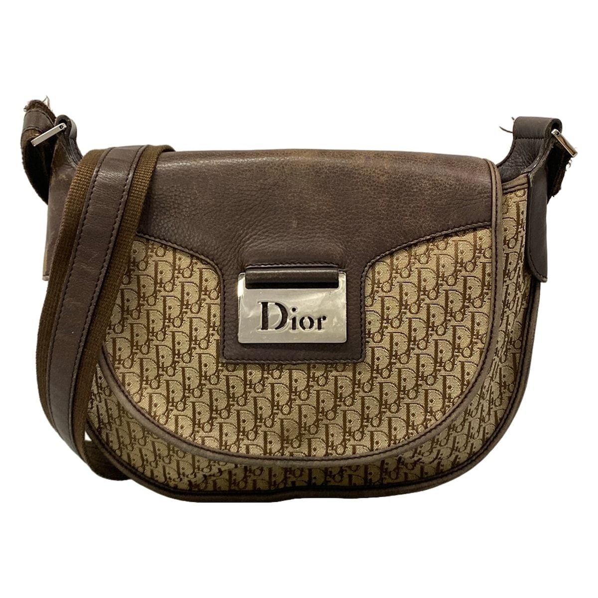 Dior Shoulder Bag Street Chic Logo Glam Beige Dark Brown Leather