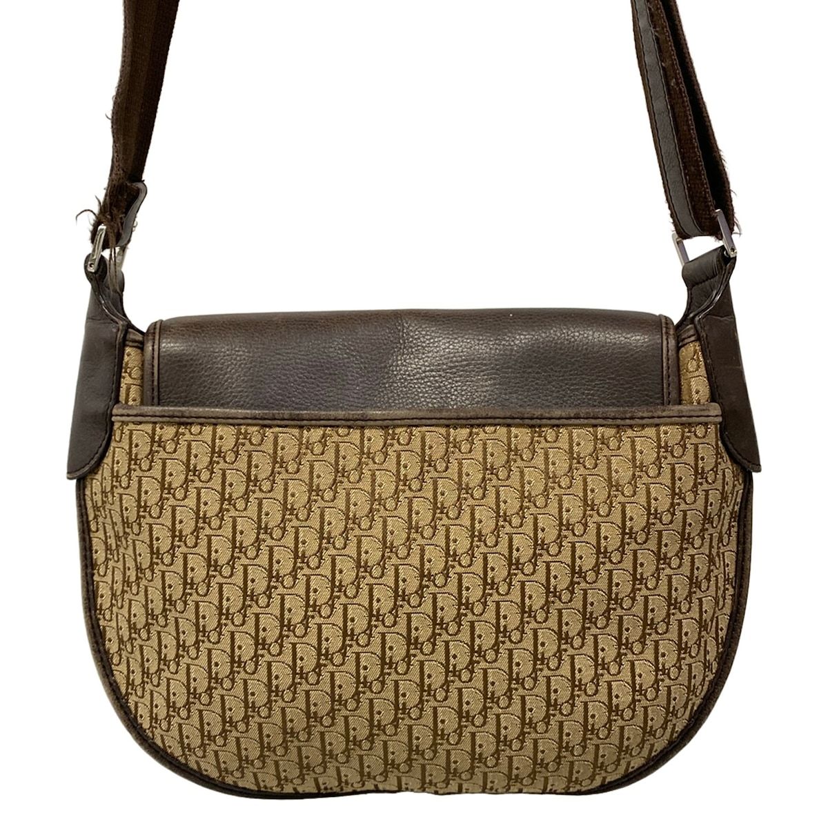 Dior Shoulder Bag Street Chic Logo Glam Beige Dark Brown Leather