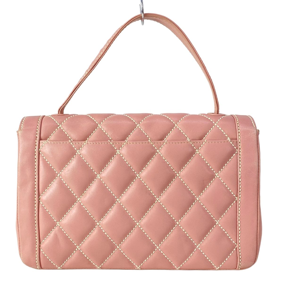 Chanel Handbag Wild Stitch Pink Gold Turnlock Flap Bag Lambskin