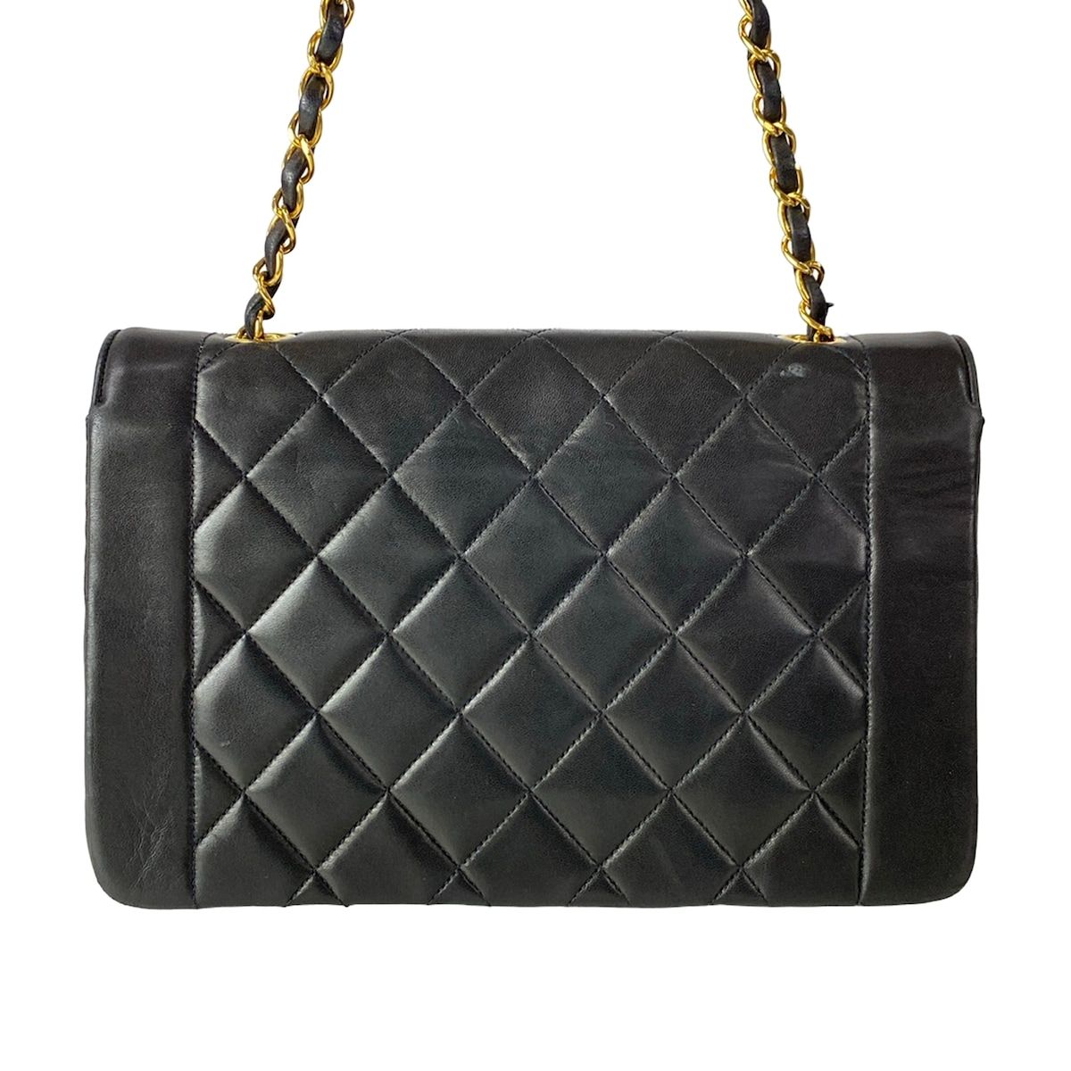 Chanel Shoulder Bag Diana Flap Quilted Black Chain Gold Lambskin