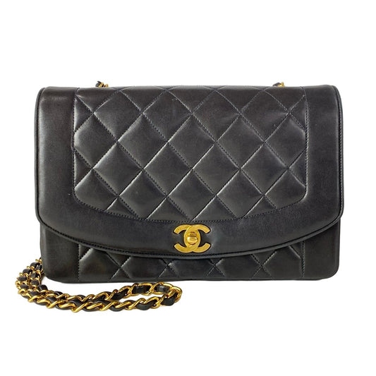 Chanel Shoulder Bag Diana Flap Quilted Black Chain Gold Lambskin