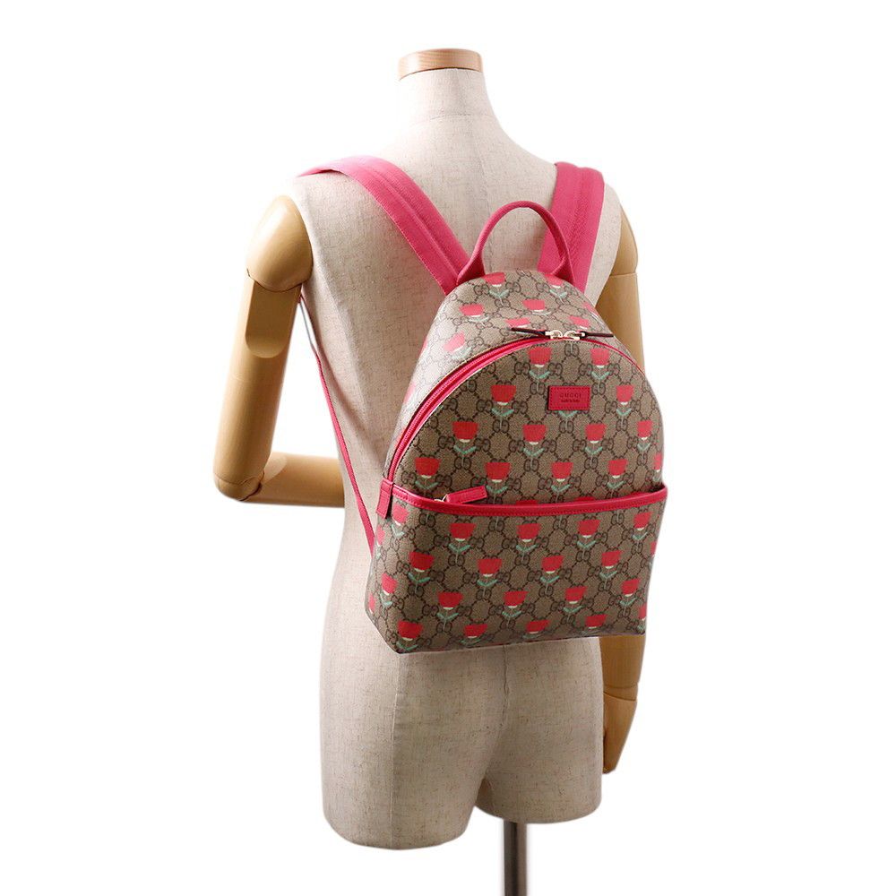 Gucci Backpack Flower Print Children's GG Supreme Leather Kids Kim Seung Young