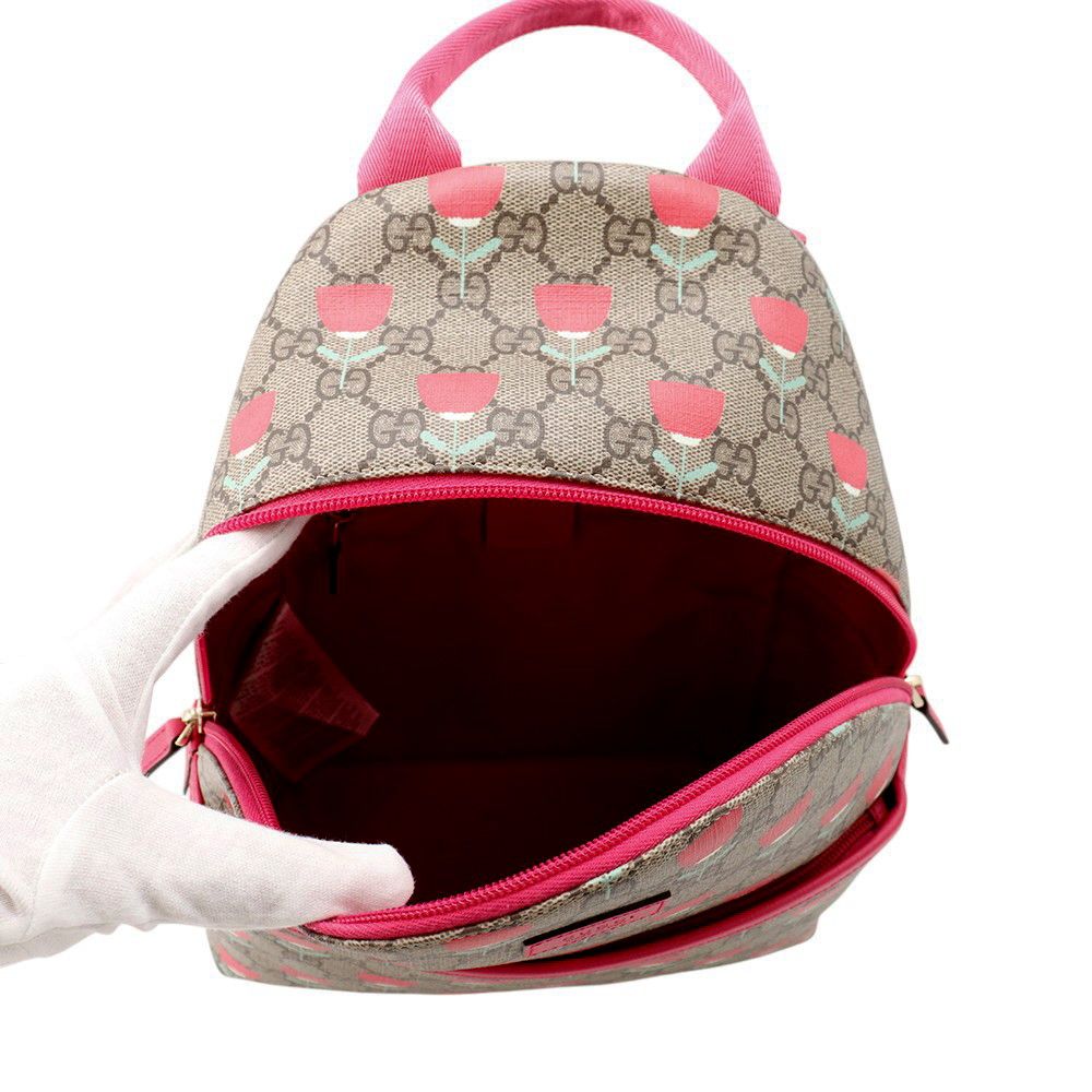Gucci Backpack Flower Print Children's GG Supreme Leather Kids Kim Seung Young