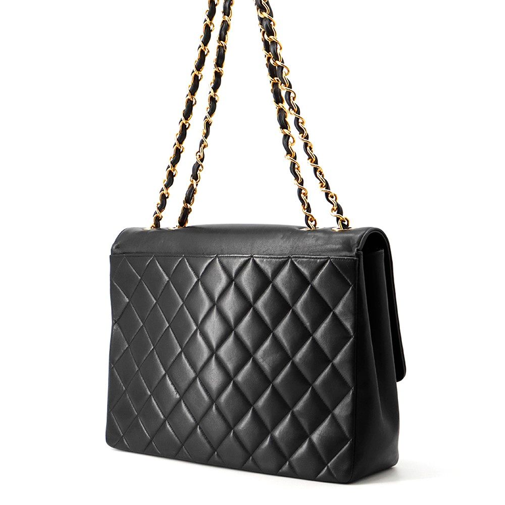 Chanel Chain Shoulder Bag Quilted CC Logo Jumbo CC Double Caviar Leather Black