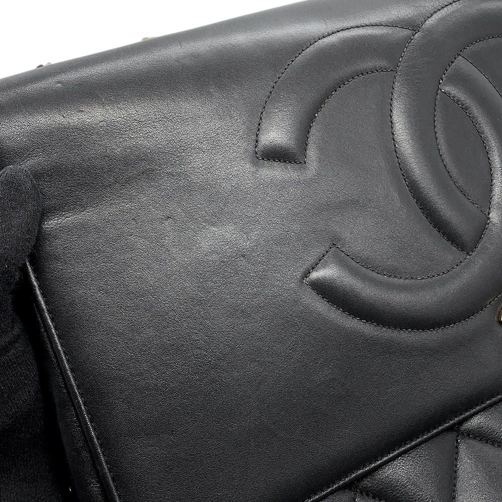 Chanel Chain Shoulder Bag Quilted CC Logo Jumbo CC Double Caviar Leather Black