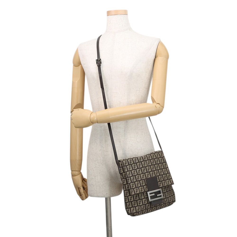 Fendi Shoulder Bag Zucchino Mamma Bucket Canvas Leather Zucca