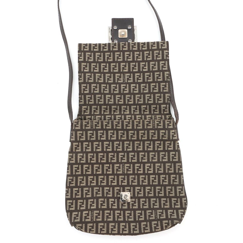 Fendi Shoulder Bag Zucchino Mamma Bucket Canvas Leather Zucca